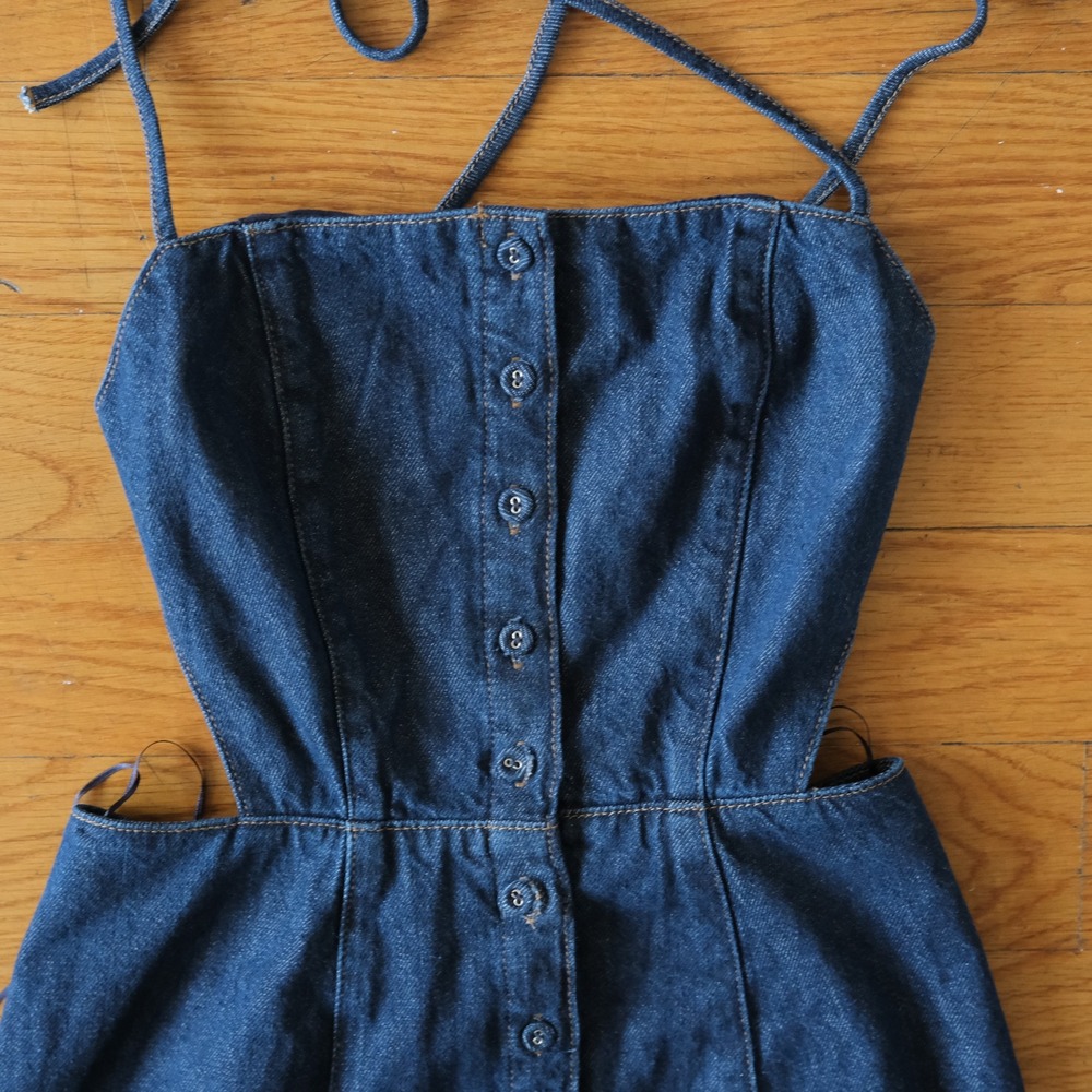 Reformation Manon Denim Midi Dress Women Blue Cutout Button Front 2 Boho 1319334 - Picture 3 of 10